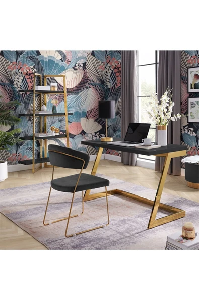 Hitit Dekorasyon Nysa Gold Metal Siyah Kitaplık & Raf - 5