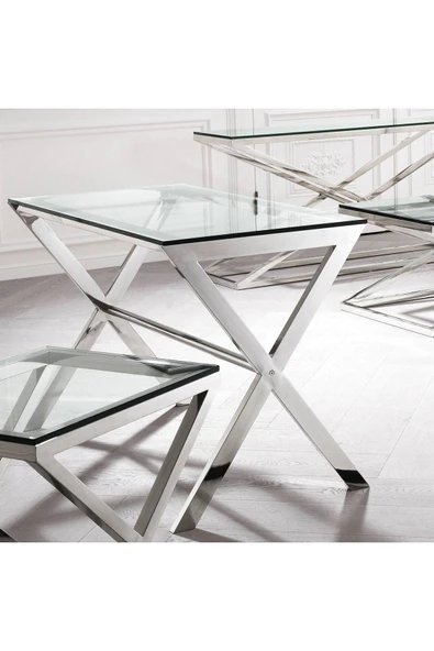 Hitit Dekorasyon Sama Paslanmaz Metal Cam Çalışma Masası - 2