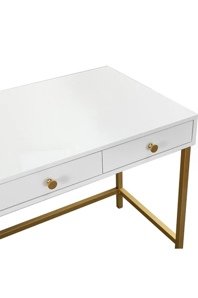Hitit Dekorasyon Matilda Gold Metal Beyaz Çalışma Masası - Resim 4