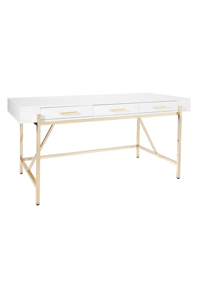 Hitit Dekorasyon Mandy Gold Metal Beyaz Çalışma Masası - 3