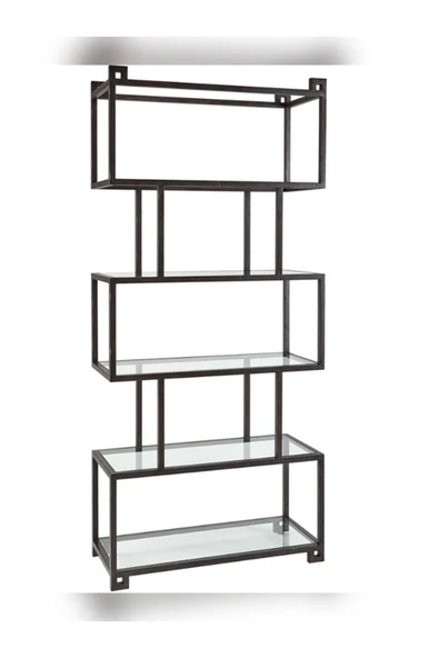 Hitit Dekorasyon Taca Siyah Metal Cam Tasarım Kitaplık - 2