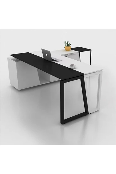 Hitit Dekorasyon Dila Siyah&beyaz Metal Yönetici Çalışma Masası 220*200 - 7