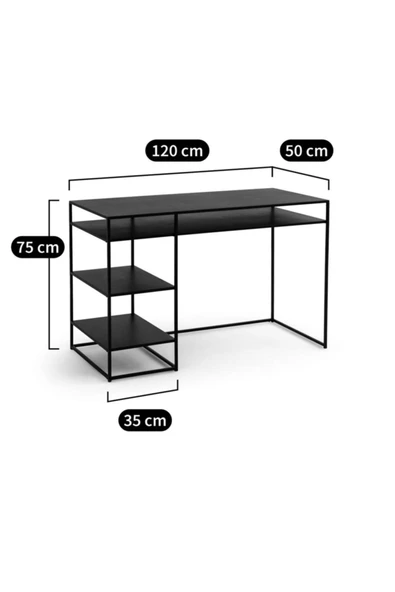 Hitit Dekorasyon Milai Siyah Metal Çalışma Masası - Resim 5
