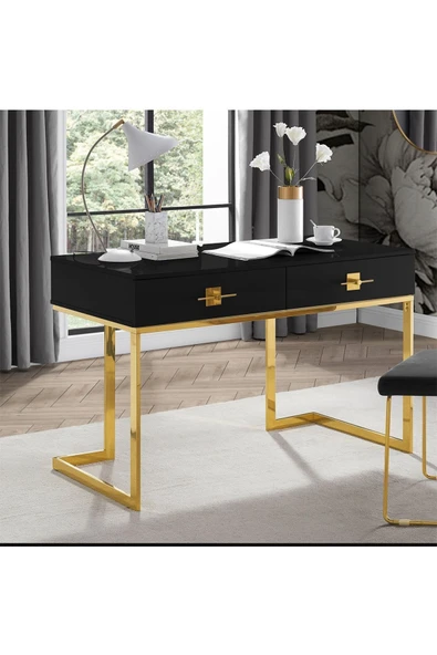 Hitit Dekorasyon Rihanna Gold Metal Siyah Çalışma Masası - 2
