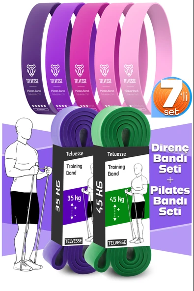 7li MEGA SET 35+45 KG + 5Li Pilates Direnç Bandı Barfiks Lastiği Loop Band Pembe Ton ürün görseli 1