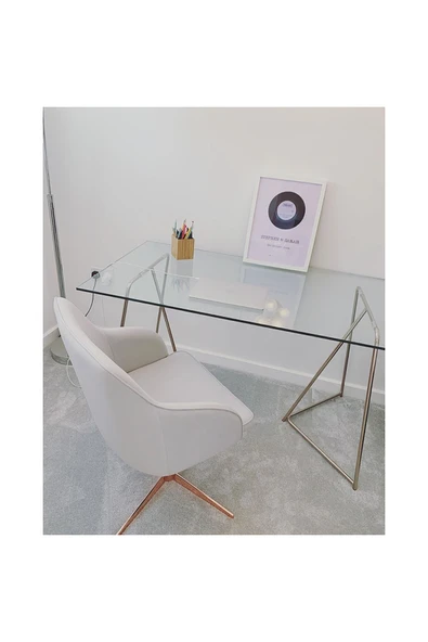 Hitit Dekorasyon Drec Gold Metal Cam Çalışma Masası