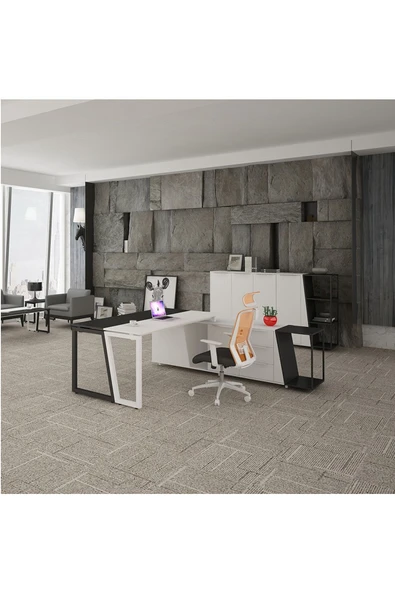 Hitit Dekorasyon Dila Siyah&beyaz Metal Yönetici Çalışma Masası 220*200 - 3