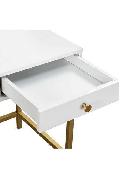 Hitit Dekorasyon Matilda Gold Metal Beyaz Çalışma Masası - Resim 5