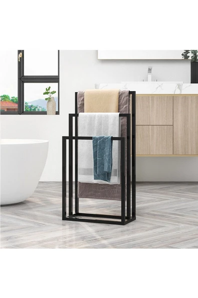 Hitit Dekorasyon Lacerda Siyah Metal Ayaklı Havluluk - 3