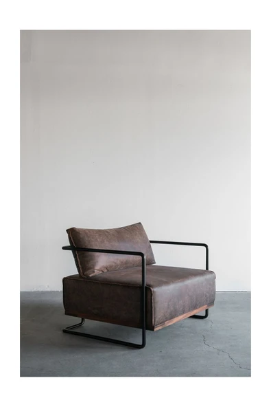 Hitit Dekorasyon Fox Siyah Metal Kahverengi Tekli Koltuk