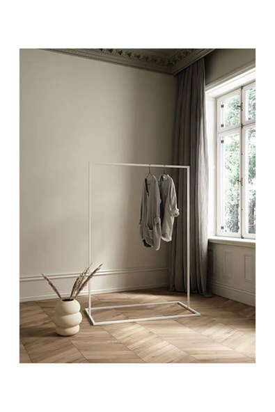 Hitit Dekorasyon Sort Beyaz Metal Elbise Askılığı Büyük