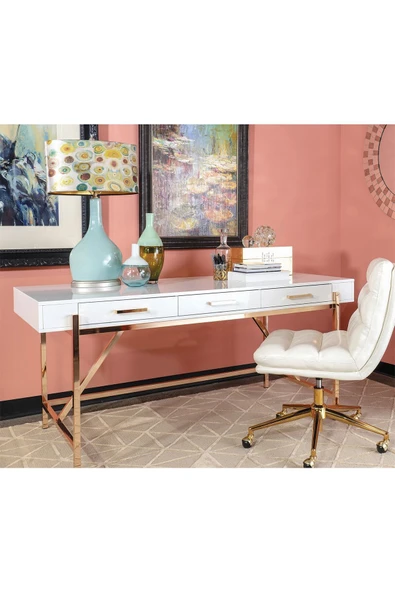 Hitit Dekorasyon Mandy Gold Metal Beyaz Çalışma Masası - 2