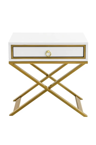 Hitit Dekorasyon Jasmin Gold Metal Beyaz Komodin