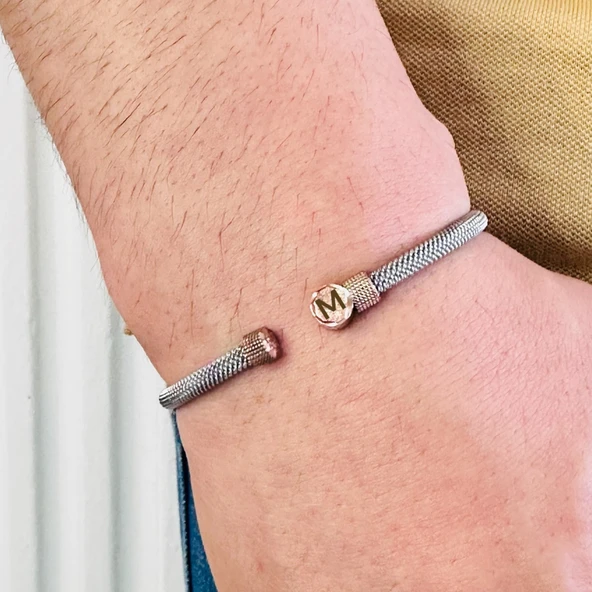 Gümüş Erkek Bileklik,14k Rose Altın Kaplama,sim Desen Harf Yazılabilir,şık Hediye - 2