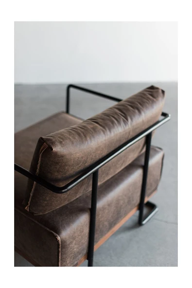 Hitit Dekorasyon Fox Siyah Metal Kahverengi Tekli Koltuk - 4