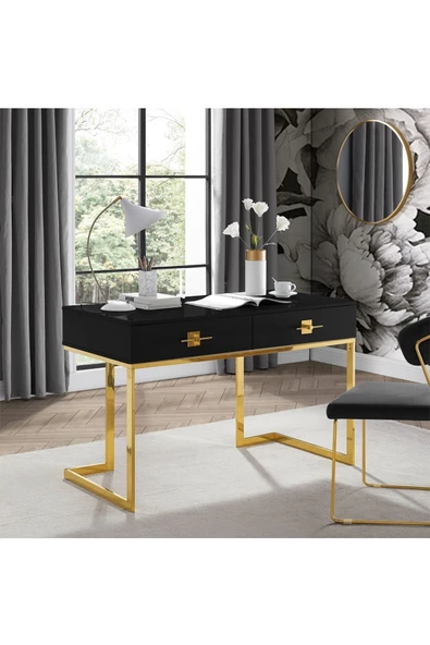 Hitit Dekorasyon Rihanna Gold Metal Siyah Çalışma Masası - 5