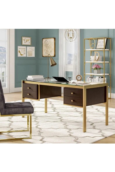 Hitit Dekorasyon Megan Gold Metal Venge Çalışma Masası - 2