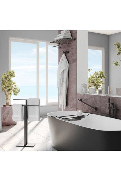 Hitit Dekorasyon Gemma Siyah Metal Ayaklı Havluluk - 3