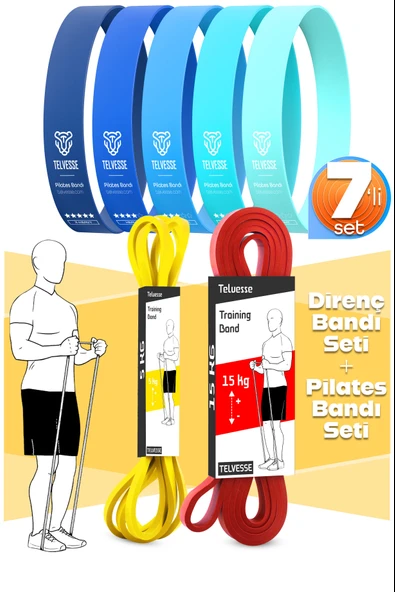 7li MEGA SET 5+15 KG + 5Li Pilates Direnç Bandı Barfiks Lastiği Loop Band Mavi Ton ürün görseli 1