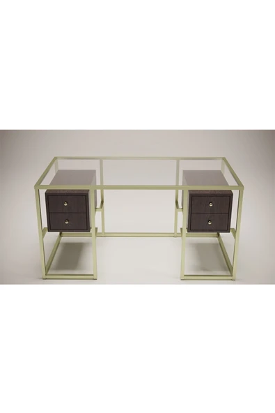 Hitit Dekorasyon Trinity Gold Metal & Ahşap & Cam Çalışma Masası - 2