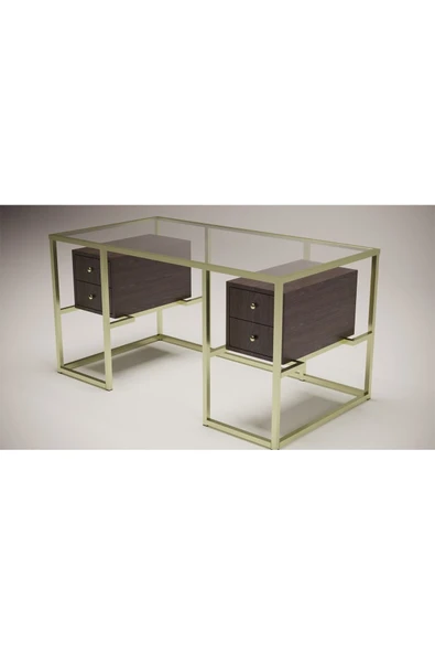 Hitit Dekorasyon Trinity Gold Metal & Ahşap & Cam Çalışma Masası - 3