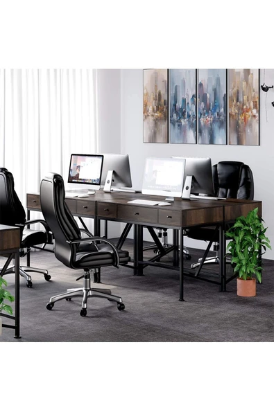 Hitit Dekorasyon Sophia Siyah Metal Kahve Çalışma Masası - 4