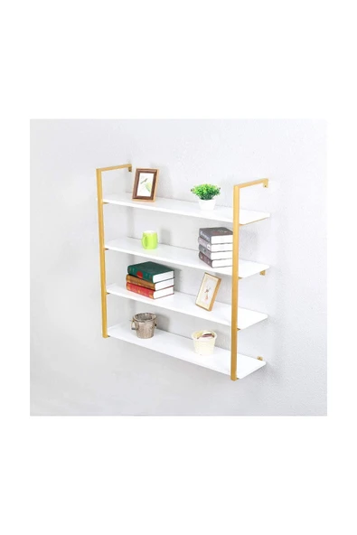 Hitit Dekorasyon Tasnia Gold Metal Ahşap Duvar Rafı 120cm 4 Katlı - 2