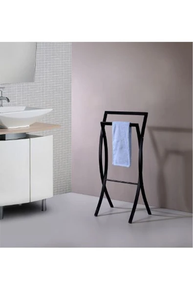 Hitit Dekorasyon Vargas Siyah Metal Ayaklı Havluluk - 2