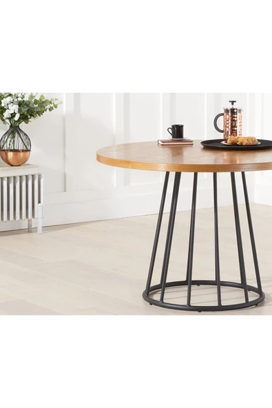 Hitit Dekorasyon Strig Siyah Metal Ahşap Yemek Masası - 3