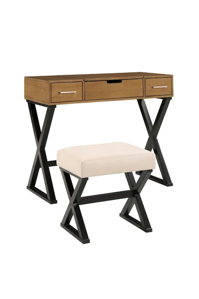 Hitit Dekorasyon Azure Siyah Metal Kahve Makyaj Masası & Tabure - 6