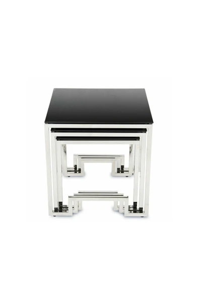 Hitit Dekorasyon Foster Paslanmaz Metal Cam Yan Sehpa - 3