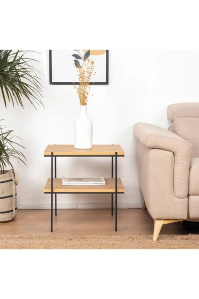 Hitit Dekorasyon Bles Siyah Metal Ahşap Yan Sehpa - Resim 2