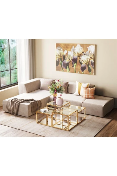 Hitit Dekorasyon Janet Gold Metal Dörtlü Orta Sehpa - 3