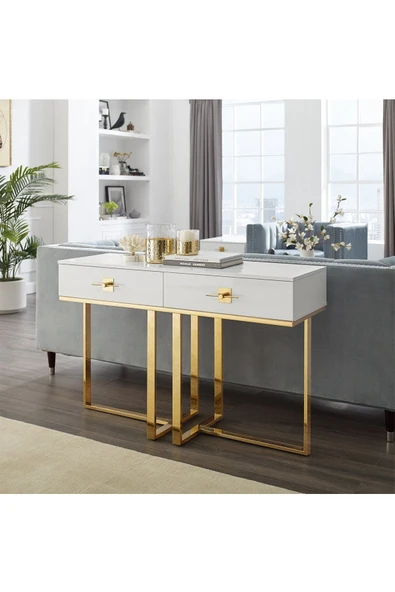 Hitit Dekorasyon Rihanna Gold Metal Beyaz Dresuar - 4