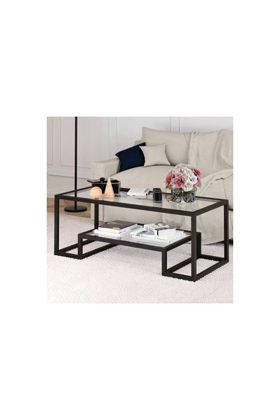 Hitit Dekorasyon Pegged Siyah Metal Cam Orta Sehpa ürün görseli 1