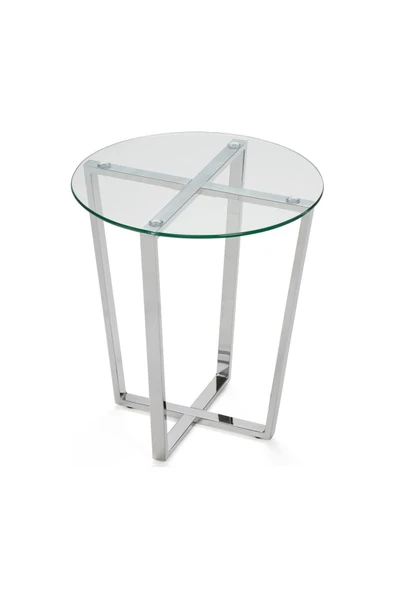 Hitit Dekorasyon Lenny Yan Sehpa Paslanmaz Metal Ayak Şeffaf Cam Tabla - Resim 2