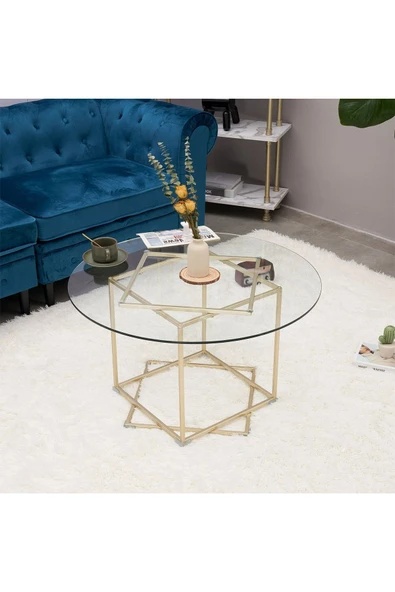 Hitit Dekorasyon Shannel Gold Metal&cam Orta Sehpa - Resim 2