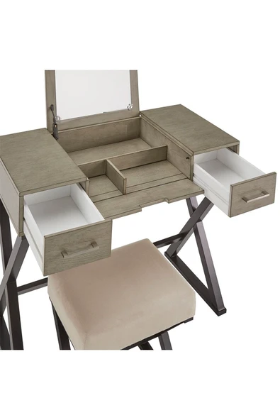 Hitit Dekorasyon Azure Siyah Metal Açık Kahve Makyaj Masası Tabure - 3