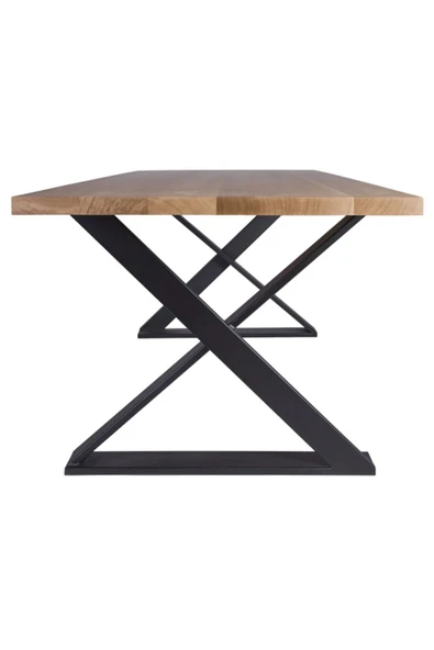 Hitit Dekorasyon Cross Siyah Metal Masif Ahşap Yemek Masası - 3