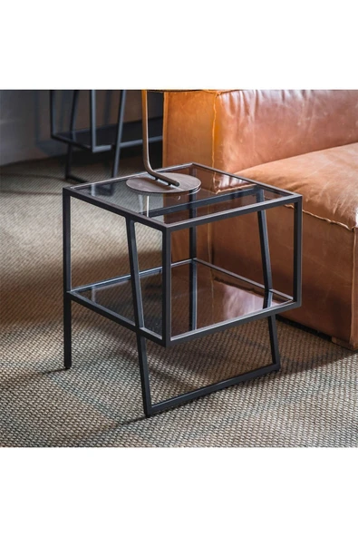 Hitit Dekorasyon Miranda Siyah Metal&cam Yan Sehpa