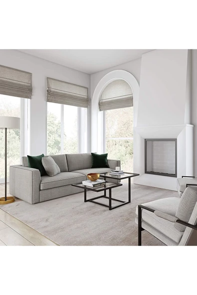 Hitit Dekorasyon Chic Siyah Metal Cam Orta Sehpa - Resim 3