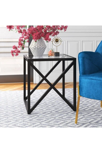 Hitit Dekorasyon Etta Siyah Metal Cam Yan Sehpa - Resim 2