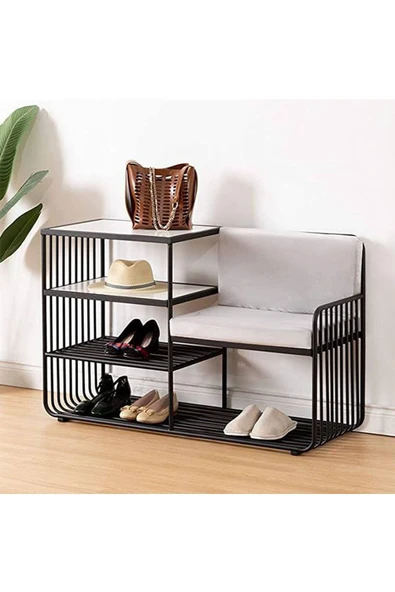 Hitit Dekorasyon Rebeca Siyah Metal Benç Ayakkabılık - 2