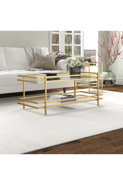 Hitit Dekorasyon Yashira Gold Metal&cam Orta Sehpa - Resim 4