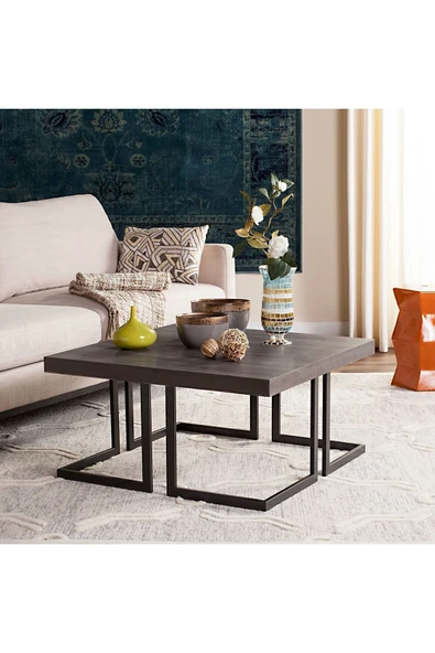 Hitit Dekorasyon Amalya Siyah Metal Ahşap Orta Sehpa - Resim 2