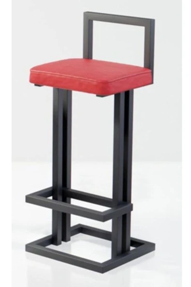 Hitit Dekorasyon Line Siyah Metal Bar Sandalyesi Kırmızı