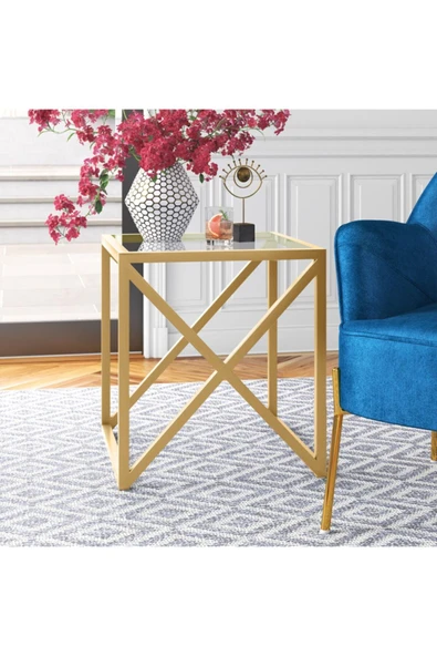 Hitit Dekorasyon Etta Gold Metal Cam Yan Sehpa - 3