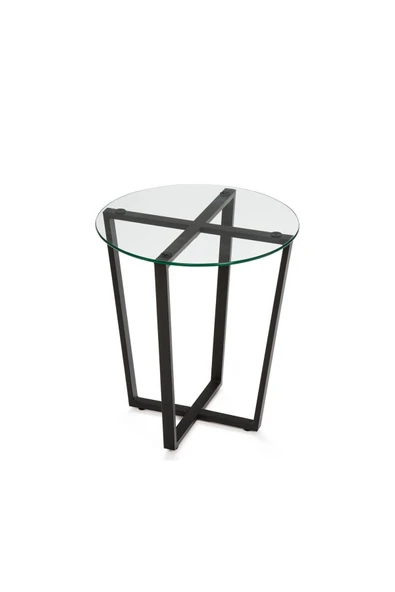 Hitit Dekorasyon Lenny Yan Sehpa Siyah Metal Ayak Şeffaf Cam Tabla - 2