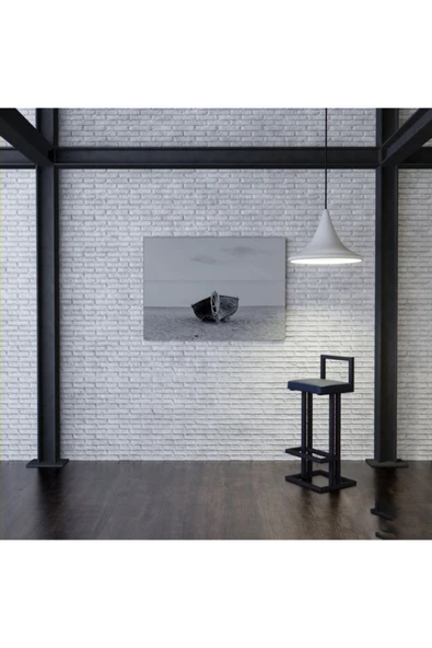 Hitit Dekorasyon Line Siyah Metal Bar Sandalyesi Mavi - 3