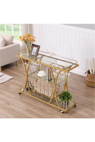 Hitit Dekorasyon Zaira Gold Metal&cam Servis Arabası - 2